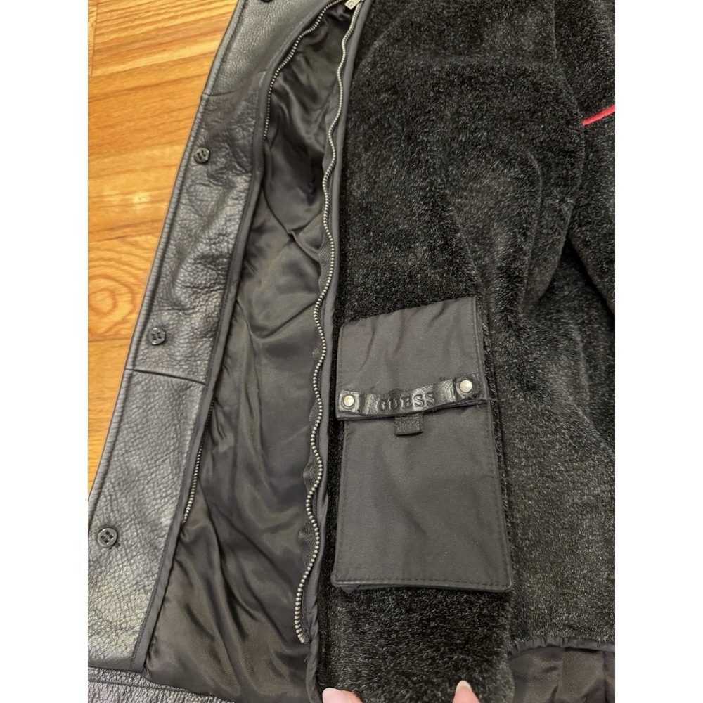 Guess Men's Pebble Grain Heavyweight Leather Zip Out Liner Jacket Black Large - Picture 15 of 16